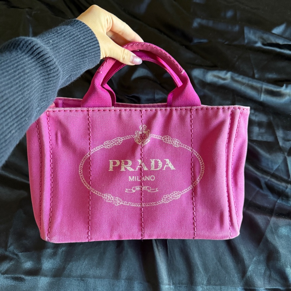 Prada Pink Canvas Tote Bag with Iconic Logo